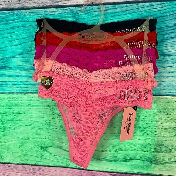 Juicy Couture Other - JUICY COUTURE 5 pack of lace thongs - no panty lines - rhinestones bling  NWT